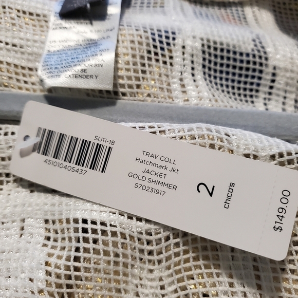 NWT Chico's Traveler's Collection Jacquard Gold Shimmer Jacket Sz 2=12, Ret $149 - Picture 14 of 14